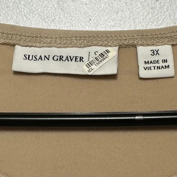 Susan Graver Beaded Embellished V-neck‎ Sleeveless Beige Tank Top Plus Size 3X - Picture 3 of 6